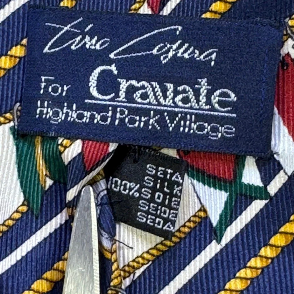 VTG Cravate Tino Cosma for Highland Park Village Silk Tie Nautical Flags Italian